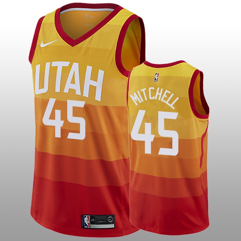Men's Utah Jazz #45 Donovan Mitchell Orange City Edition Swingman Stitched NBA Jersey